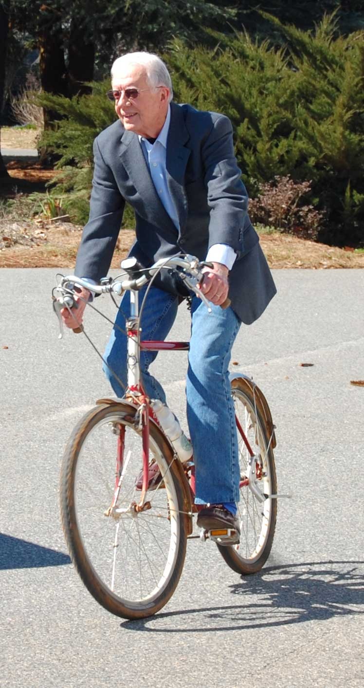 Jimmy Carter on bicycle. Plains, Georgia, USA, on President's Day 2008. He was 83 at the time.